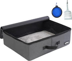 apollo walker Portable Cat Travel Litter Box with Zipped Waterproof Bag,Collapsible Litter Carrier for Cat with Zipped Lid and Handle, No Leakage, No Smell, Easy to Carry and Use in Hotels, Car Gray