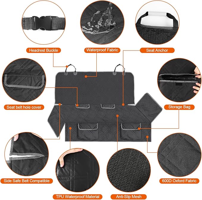 Dog Car Seat Cover Compatible with Hyundai Elantra 2015-2025, Waterproof Pet Bench Seat Cover for Back Seat, 600D Heavy Duty Scratch Proof Nonslip Truck Seat Covers for Dogs
