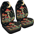 BIGCARJOB Mushroom Print Car Seat Cover Set for Front Seat Only,Moon Star Mushroom Print Auto Front Seat Protector Full Set Car Interior Accessories,Universal Fit