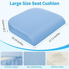Large Seat Cushion, Memory Foam Cushion for Long Sitting Hours on Office Chair, Home & Car, Non-Slip Chair Pad for Relieving Back & Sciatica & Hip & Coccyx Pain (Light Blue)