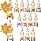 Boao 15 Pcs Thanksgiving Hanging Car Air Freshener Diffuser Bottles Empty Bulk Fall Perfume Glass Bottle Pendant Refillable with Maple Leaves Cards & Stickers for Essential Oil Fragrance Ornament