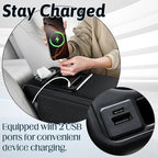 Car Armrest Box Mat - Multi-Functional Black Leather Center Console Cover Waterproof Height Enhancement Cushion with Storage Box Cup Tissue Phone Holder Card Pocket for Car Interior Accessory