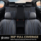 FLORICH Leather Seat Covers for Cars, Car Seat Cover Full Set Luxury Faux Leather Waterproof Seat Cover Full Coverage Seat Protector Universal Fit for Most Cars SUV Trucks, Black&Blue Line