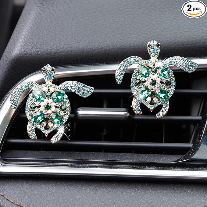 2PCs Bling Turtle Car Air Freshener Vent Clip, Crystal Diamond Vent Clip Decoration