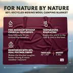 Woolly Mammoth Woolen Company Merino Wool Blanket - Temperature-regulating and Mositure-Wicking - 80% Wool Blanket - for Outdoor Camping, Backpacking and Hunting (66" x 90" Mulberry)