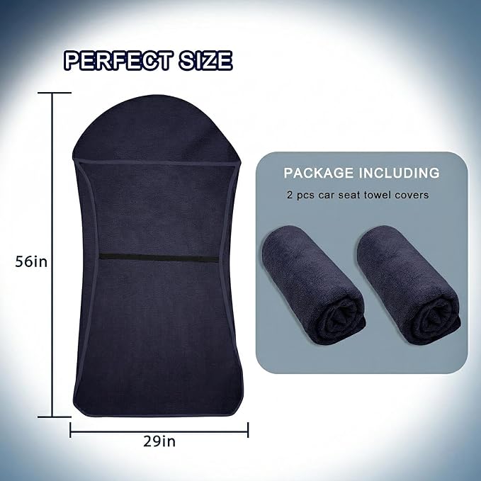 Car Seat Towel Cover, 2pcs Universal Front Seat Protector for Cars, SUVs and Trucks, Sweat Towel Car Seat Cover for Gym, Yoga, Swimming, Pets and Family Travel, Navy