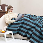 PuTian Merino Wool Blanket - 63" x 51" Thick Warm Soft Twin Bed Throw - Great for Camping, Outdoors, Travel, Car, Couch All Seasons Blue Stripe