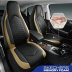 Skechers Memory Foam Car Seat Covers, Leather High Back Seat Covers Quilting Design,Waterproof Sports Car Seat Covers Front Seats,Airbag Compatible, Universal Fit for Most Cars, SUVs,Trucks,Beige