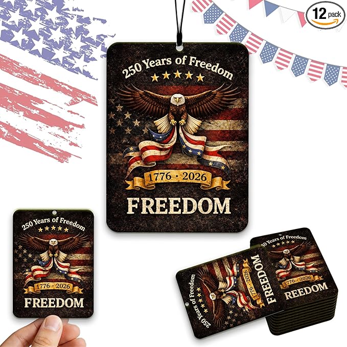 12PCS Patriotic Car Air Fresheners, 1776-2026 Double-Sided Hanging Scented Cards, Dark Ice Berry Ocean New Car Scents for Rearview Mirror, Home, Office, Commemorative Gift Set (Style 3)