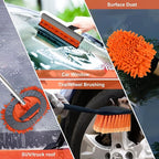 Buyplus 18FT Reach Car Wash Brush with Long Handle - Car Cleaning Kit with 3-12FT Extension Pole, Wheel Brush, Microfiber Cleaning Mop, Mitt, Window Squeegee for RV Truck SUV Boat Solar Pane Washing