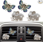 Bling Butterfly Air Vent Clips, 4 Pcs Crystal Elephant Air Fresheners, Diffuser Rhinestone Decoration Cute Interior Decor Accessories for Women