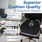 Car Seat Cushion, Ergonomic Memory Foam Car Cushion for Sciatica Pain Relief, Larger Driving Seat Pillow for Short Drivers on Long Drives - Butt Pillow for Truck, Office, Wheelchair - Black&Gray