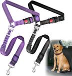 2-Pack Dog Car Seat Belt, 3-in-1 Headrest-Mounted Dog Seatbelt for Car, Adjustable Nylon Pet Safety Leash with Elastic Buffer & Reflective Stitching, Durable Car Harness for Dogs Fits Most Vehicles