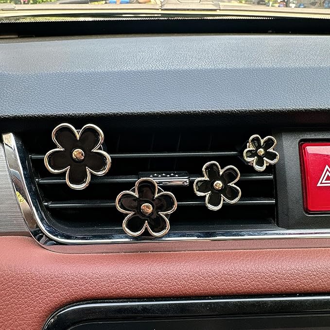 8pcs Cute Five-Petal Flower Car Air Vent Fragrance Clip Daisy Car Air Freshener Air Conditioning Outlet Clip Car Inter Decor (black white, Ocean)
