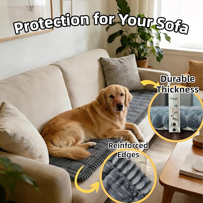 Dog Car Seat Cover, Pet Couch Covers for Car and Sofa, Non-Slip Backseat Pet Bed Mat, Machine Washable, Soft Plush Travel Seat Protector with Portable Storage Bag (Grey,23.6''×82'')