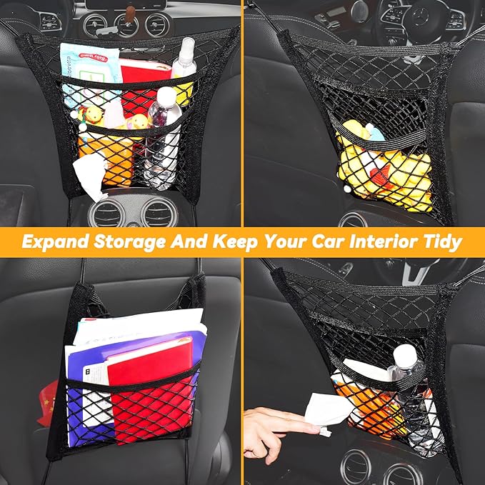 Car Dog Barrier for SUV, Pet Barrier Car Mesh Organizer for Dog & Child Drive Safety Barrier with Mesh Pockets, Storage Bag Travel Essentials Holder