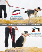 Hotsky Tactical Dog Leash Heavy Duty for Medium Large Dogs that Pull,4-6Ft Strong Bungee Shock Absorbing No Pull Dog Leash with Padded Double Handle and Car Seatbelt,Red Plaid