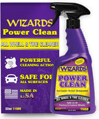 Wizards Power Clean Wheel and Tire Cleaner - Non Caustic and No Acid Biodegradable Interior Car Cleaner - Safe on All Kinds of Wheels - Dissolves Grease, Brake Dust and Road Grime - 22 oz