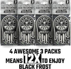 Chemical Guys Car Fresheners, Hanging Air Freshener, Black Frost Scent 12 Pack, Great for Cars, Trucks, SUVs, RVs, Home, Garage, Workspace, Dorm Room & More (4 x 3 Packs)