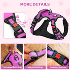 FURRYFECTION Plaid Dog Harness for Medium Dogs, Reflective No Pull Adjustable Pet Vest with Front Clip, Leash, Easy Control Handle and Seat Belt, Rose, M