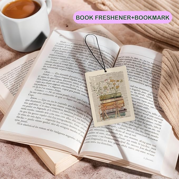 Book Lover Librarian Car Air Freshener, Book Club Reading Room Nook Library Air Freshener Hanging 3 Pcs for Cars Closet Drawer or Books, Retro Floral Books Car Accessories Mirror Decor for Women