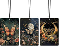 Vintage Dark Floral Witchy Moth Moon Butterfly Car Air Freshener 3 Pcs, Dark Cottagecore Botanical Hanging Air Freshener for Cars Closet Drawer Books, Gothic Flower Car Accessories for Women