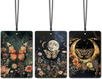 Vintage Dark Floral Witchy Moth Moon Butterfly Car Air Freshener 3 Pcs, Dark Cottagecore Botanical Hanging Air Freshener for Cars Closet Drawer Books, Gothic Flower Car Accessories for Women