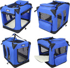 EliteField 3-Door Folding Soft Dog Crate with Carrying Bag and Fleece Bed (2 Year Warranty), Indoor & Outdoor Pet Home (42" L x 28" W x 32" H, Royal Blue)