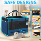 Petskd Side Expandable Extra Large Cat Carrier with Litter Box Area, 24"x17"x17" Soft-Sided Pet Carrier for 2 Cats Under 55 lbs with Zipper Locks for Car Travel(Prussian Blue)