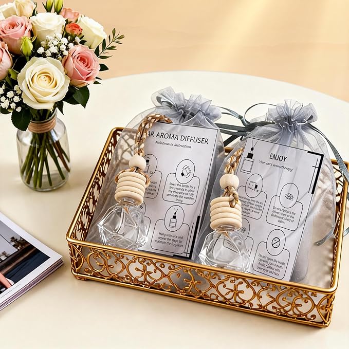 15 Sets Car Air Freshener Hanging Diffusers with Empty Glass Perfume Bottles Essential Oil Fragrance Pendants Instruction Cards Organza Storage Bags for Vehicle Home Closet (Diamond)