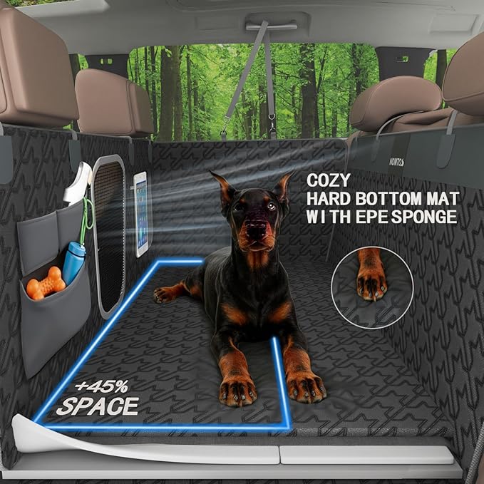 Upgraded Durable Hard Bottom Dog Car Seat Cover with EPE Sponge Cushion, Foldable Dog Rear Seat Protector, Waterproof Pet Car Seat Hammock, Seamless Dogs Back Seat Extender for SUV Truck(XL)