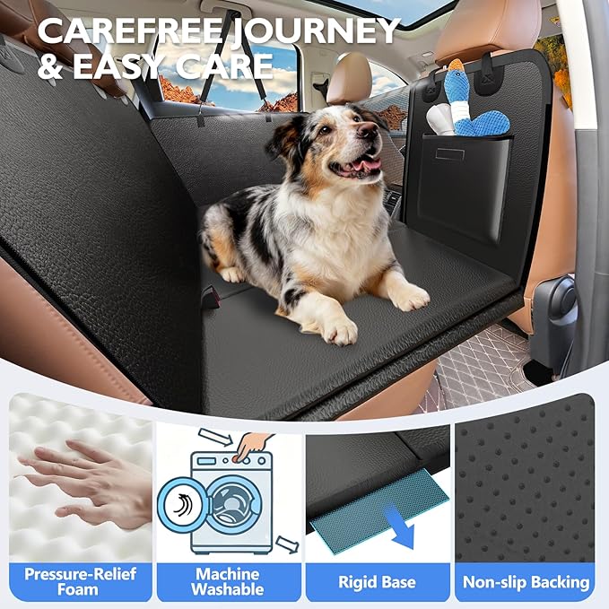 Back Seat Extender for Dogs-Large Space, Upgraded Egg Crate Foam Soft Dog Car Seat Cover Holds 420lbs, Sturdy Backseat Extender, Waterproof Pet Car Bed Dog Hammock for Car, SUV, Truck