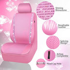 CAR PASS Bling Diamond Car Seat Covers, Shining Rhinestone Waterproof Faux Leather Pink Car Accessories Two Front Only Universal Fit Auto Glitter Crystal Sparkle Strips for Cute Women Girl, Pink