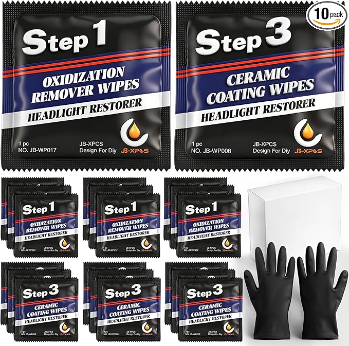 Demissle 21 Pcs Headlight Restoration Kit Includes 10 Remover Wipes 10 Coating Wipes 1 Glove Headlights Cleaner Kit for Restores Clarity Removes Yellowing Oxidation Cars Trucks Motorcycles