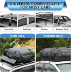 IDEALHOUSE 2024 New Rooftop Cargo Carrier Bag – 15 Cu Ft Heavy-Duty Robust Waterproof & Durable Storage Bag, Universal Fit with 8 Door Hooks