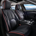 Coverado Car Seat Covers Full Set, Premium Nappa Leather Seat Covers for Car, Waterproof Car Seat Protector with Lumbar Support, Car Seat Cover Universal Fit for Most Cars SUV Truck(Black&Red)