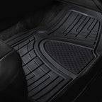 FH GROUP Car Seat Covers Premium Tall Channel Rubber Trimmable Floor Mats w. FH3001 Snake Pattern Silicone Steering Wheel Cover- Universal Fit for Trucks, SUVs, and Vans (Solid Black) F11311