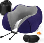 CloudBliss Travel Pillow Premium Memory Foam, Comfortable & Supportive Neck Pillow, Sleeping Neck Pillows for Travel, Airplane Pillow for Sleeping Airplane, Car, Office and Home（Navy）