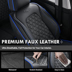 Coverado Front Car Seat Covers, Non-Slip Dust-Proof Nappa Leather, Universal Fit for Cars & Pickup Trucks, Waterproof Car Seat Protectors, Black & Blue Design for Sedans & SUVs