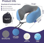 napfun Neck Pillow for Traveling, Upgraded Travel Neck Pillow for Airplane 100% Pure Memory Foam Travel Pillow for Flight Headrest Sleep, Portable Plane Accessories, Sky Blue Striped Kit