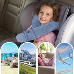 Kids Travel Neck Pillow, Toddler Travel Pillow for Car & Airplane and Head & Chin Support, Comfortably Travel Neck Pillow for Road Trip Sleeping, Gifts for Toddler/Child/Kids (Light Blue & Dark Blue)