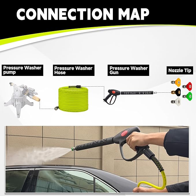 M MINGLE Pressure Washer Hose and Gun Kit, 50 FT Power Washer Hose with 5 Nozzle Tips and M22-14mm Fitting, Replacement for Ryobi, Simpson, Craftsman