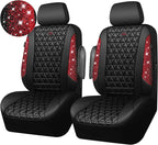 CAR PASS Bling Diamond Black Leather Car Seat Covers for 2 Front Interior Sets, Waterproof Shining Glitter Sparkly Crystal Universal Armrest Fit Automotive Truck SUV Cute Women Girl, Red Rhinestone