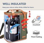 Tirrinia 6 Bottle Wine Gift carrier - Insulated & Padded Wine Carrying Cooler Tote Bag with Handle and Adjustable Shoulder Strap for Travel or Picnic, IDEAL Wine Lover Gift, Oliver