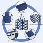 Checkered Insulated Grocery Bags 2 Pack, Checkerboard Cooler Shopping Bags for Groceries, Insulated Bags for Food Delivery