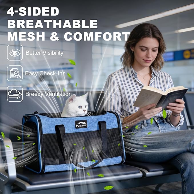 Pet Carrier Airline Approved, Soft Sided Cat Carrier for Small Pets up to 13 lbs, TSA Approved Dog Travel Bag with Foldable Bowl, Portable Soft Sided Pet Carrier for Kittens and Puppies