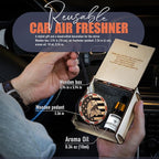 Handmade Wood Car Air Freshener — American Flag Designed Refillable Essential Oil Diffuser — Long Lasting Mountain Rain Fragrance Oil 10 ml — Car Accessories Gift Box