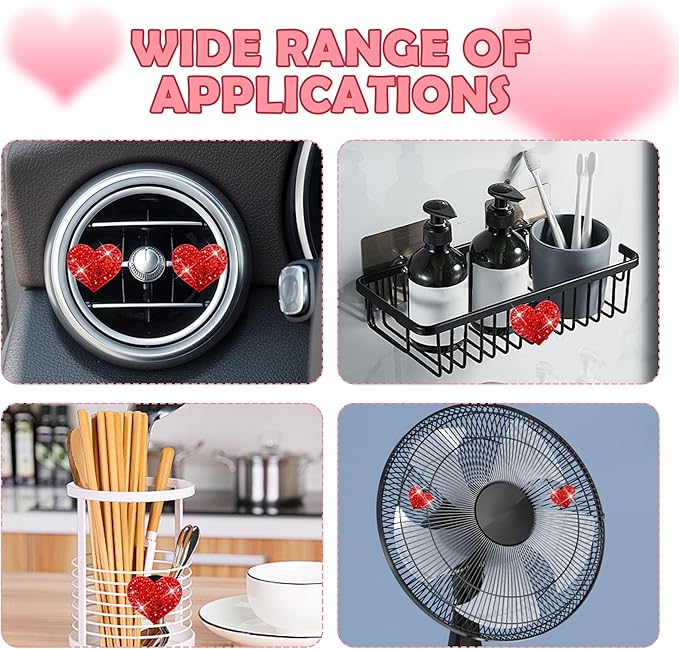4PCS Heart-Shaped Car Vent Clips with Rhinestone,Bling Air Vent Clips Car Decorations,Premium Shiny Car Clips for Vents Accessories Interior (Red)
