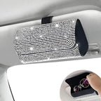 Accmor Bling Sunglasses Holder for Car Sun Visor, Sparkling Eyeglasses Car Visor Clip Storage Glasses Organizer Case, PU Leather Auto Sunglass Holder Protective Box for Truck, SUV, RV (White)