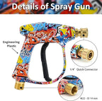 Pressure Washer Spray Gun M22-14 Max 3000 PSI with 1/4" Quick Connector Snow Foam Lance & 5 Spray Tips & Clip Nozzle Holder, Compatible for Some of Greenworks Kar-cher Ryobi Homelite Pressure Washer